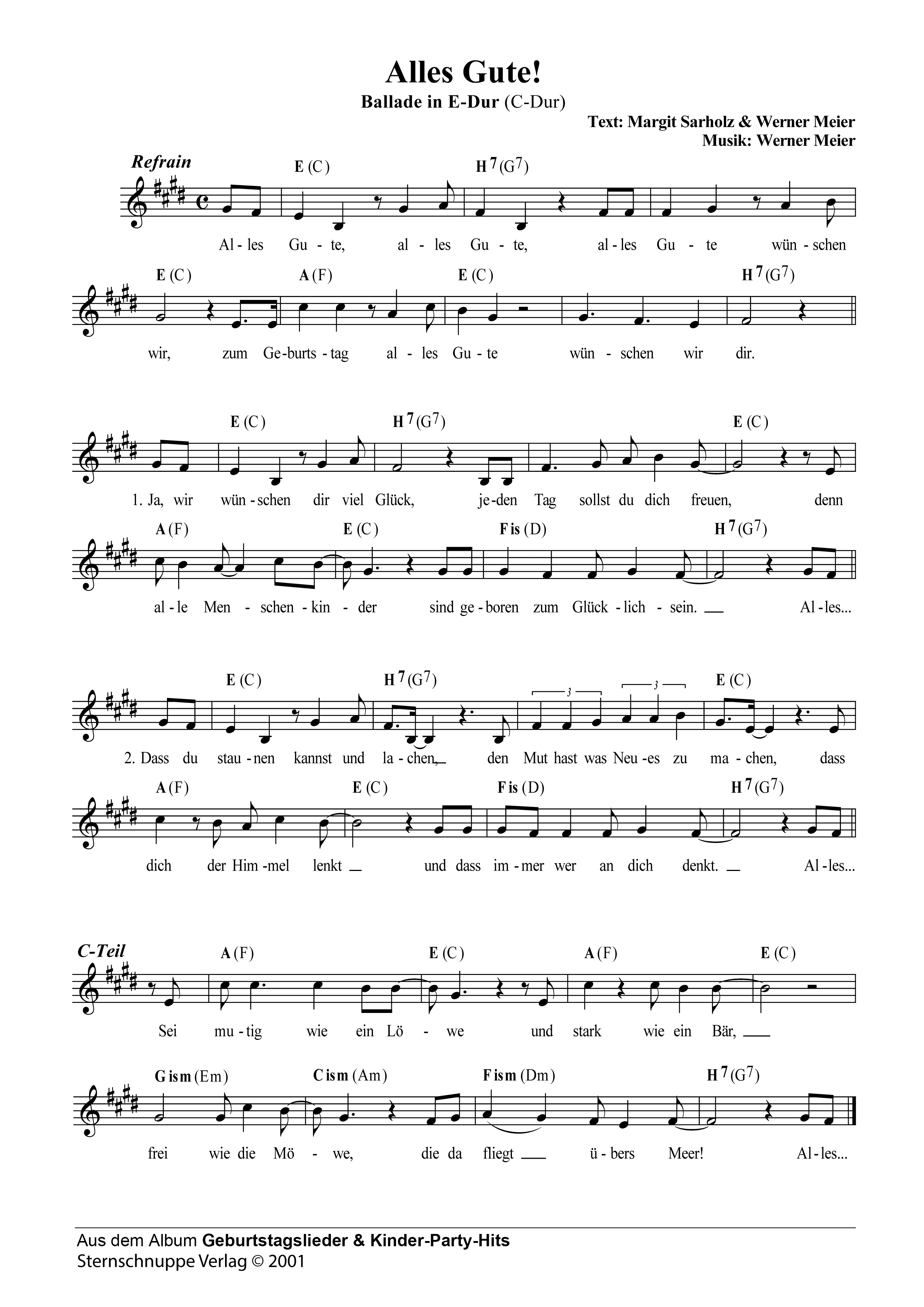 Akkorde und Noten: Alles Gute! (Geburtstags-Glückwunsch-Lied)